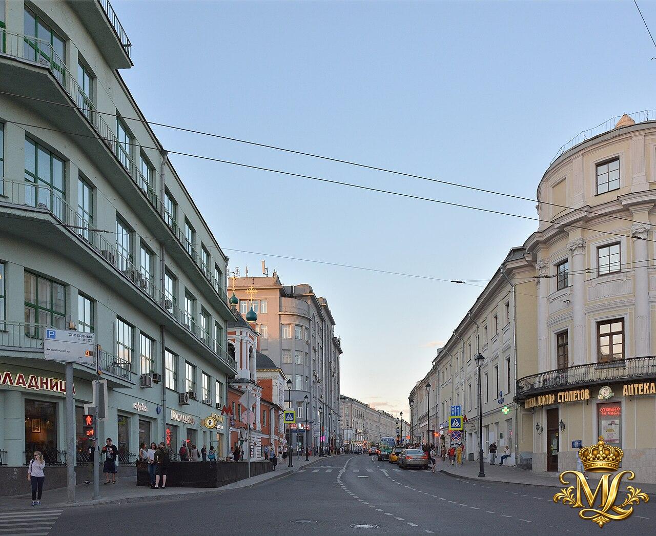 Pedestrian-friendly Maroseyka street at dusk